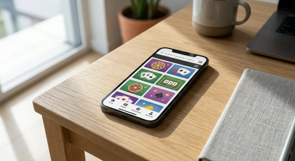 Generic smartphone displaying a mobile browser casino layout without branding