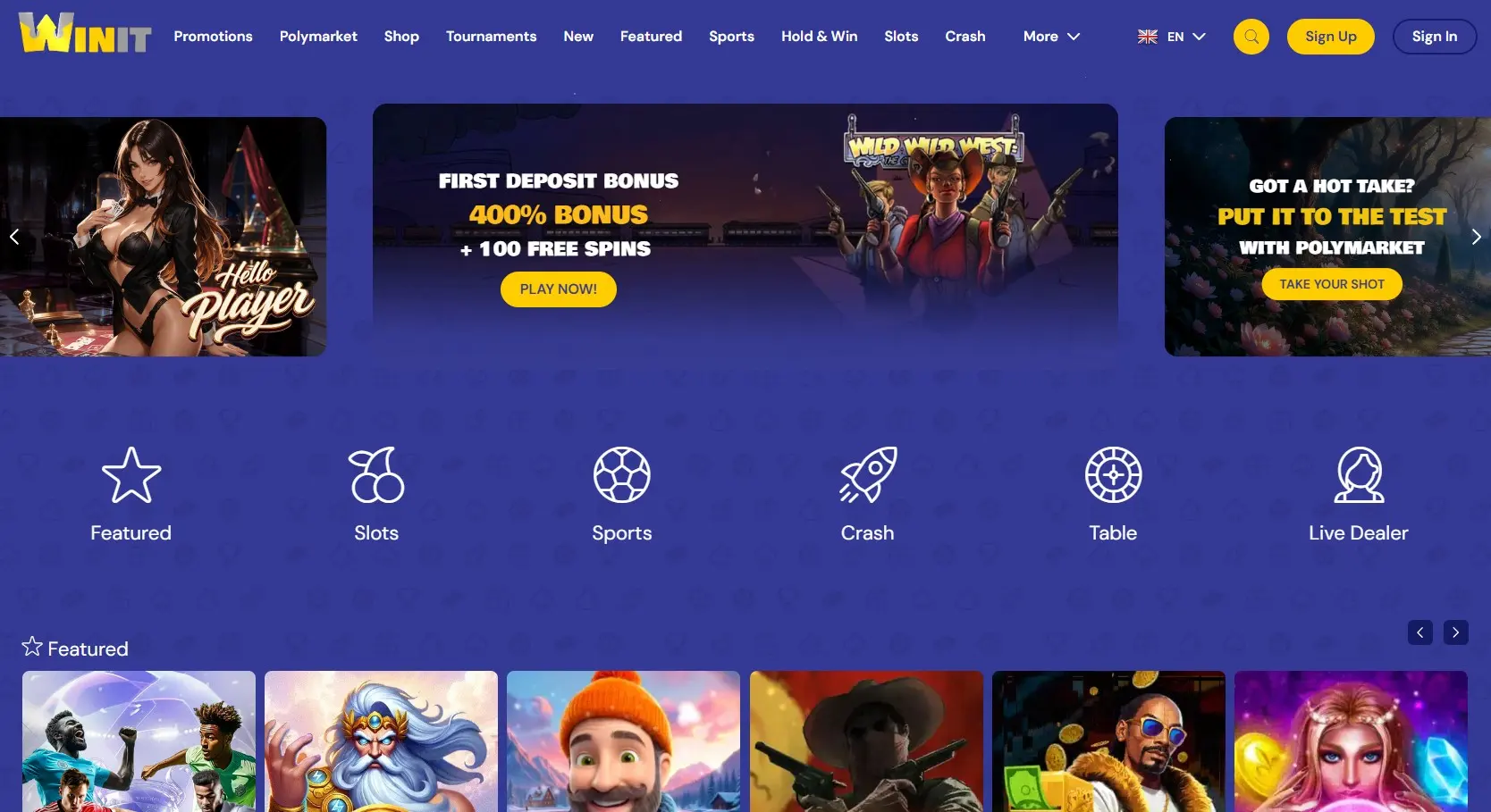 Current Winit homepage or casino lobby interface